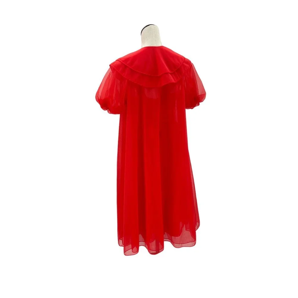 1950s Vanity Fair Ruby Red Two-Piece Nightgown & Robe Set Peignoir Boudoir - Picture 6 of 15